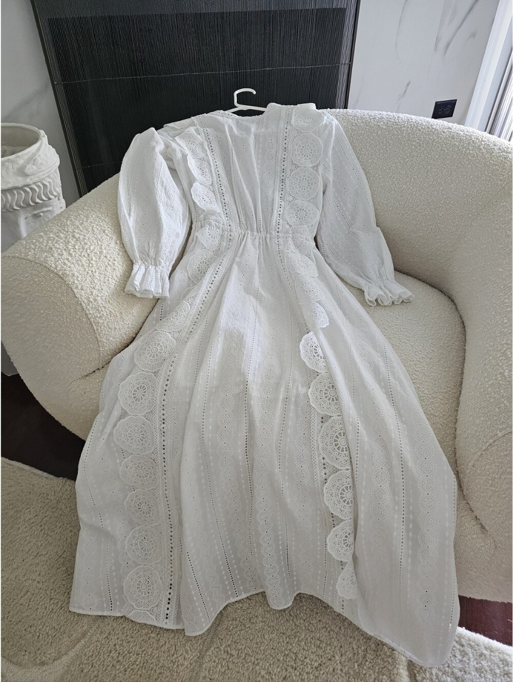 $400 Maje Cotton Midi Dress with Broderie Anglaise White Size 36/ US 4 - Picture 9 of 13
